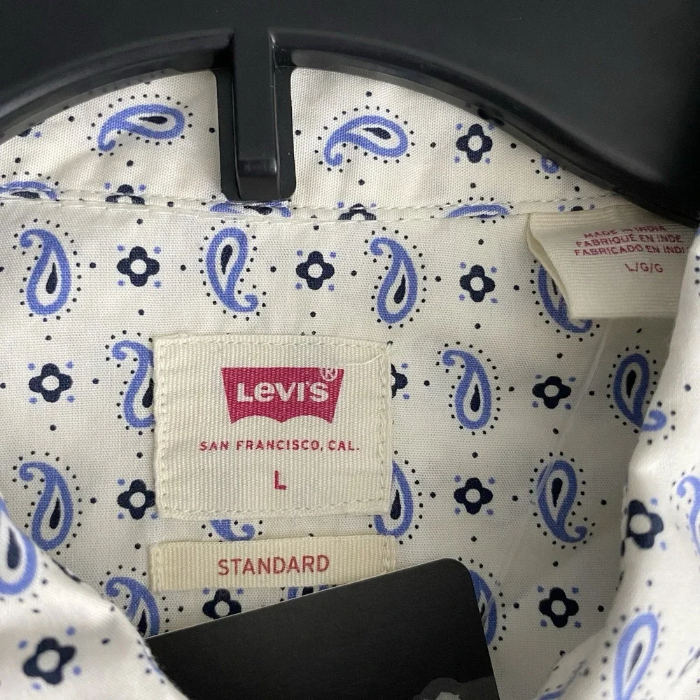 Levi's Men's L Classic Western Standard Fit Shirt‎ Pearl Snap Cream Blue Paisley